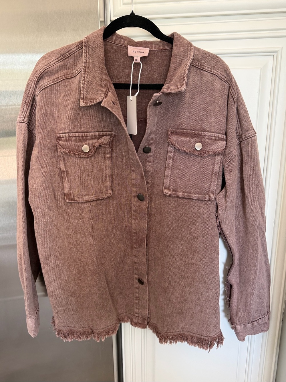 Oversized Denim Shacket | Heyson 1XL | Mauve Acid Wash | Frayed Hem | NWT